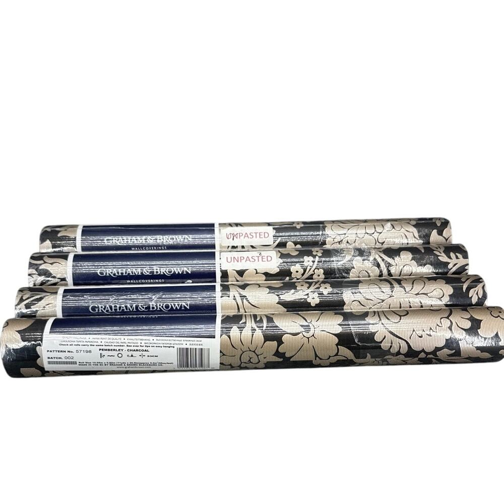 Graham & Brown Pemberley Charcoal 57198 Black Gold Floral Unpasted Wallpaper